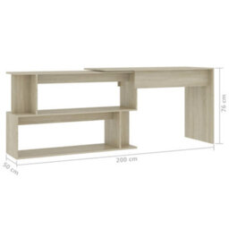 Berkfield Corner Desk Sonoma Oak 200X50X76 Cm Engineered Wood - thumbnail 7