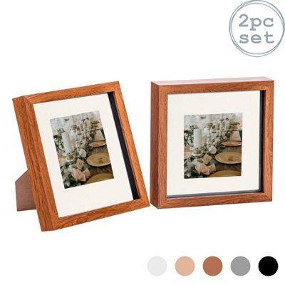 "Nicola Spring 8 X 8"" Photo Frames - Dark Wood/ivory Mount - 3D Picture Frame Box Portrait Display Case (4 X 4"" Mount) Set Of 2" - image 1