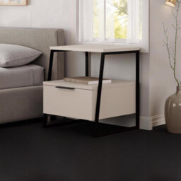 Fwstyle Sandstone 1 Door Bedside Table Nightstand Black Metal - thumbnail 1