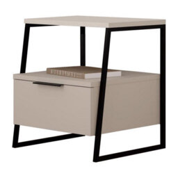 Fwstyle Sandstone 1 Door Bedside Table Nightstand Black Metal - thumbnail 2