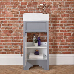 Homestylestore Light Grey 400mm Bathroom Vanity Unit With Basin And Aged Bronze T Bar Handles - thumbnail 3