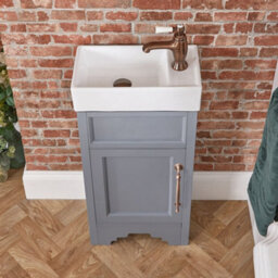 Homestylestore Light Grey 400mm Bathroom Vanity Unit With Basin And Aged Bronze T Bar Handles - thumbnail 2