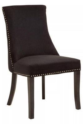 Orsina Black Velvet Dining Chair, Curved High Back Office Chair, Aesthetic Velvet Accent Chair For Living Room - image 1