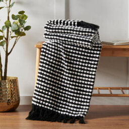 Catherine Lansfield Stab Stitch Embellished 125X150 Cm Blanket Throw Black - thumbnail 1