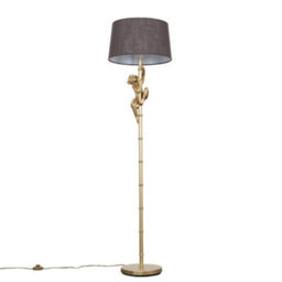 Valuelights Modern Gold Hanging Monkey Design Floor Lamp With Grey Tapered Shade - Includes 6W Led Bulb 3000K Warm White