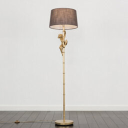 Valuelights Modern Gold Hanging Monkey Design Floor Lamp With Grey Tapered Shade - Includes 6W Led Bulb 3000K Warm White - thumbnail 4