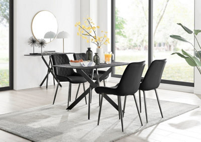 Furniturebox Uk Leonardo Grey Glass Marble Effect Black Leg Table & 4 Black Pesaro Black Leg Chairs - image 1