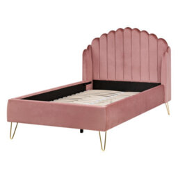 Beliani Bed Velvet Ambillou 120 X 200 Cm (Eu Small Double) Pink - thumbnail 4