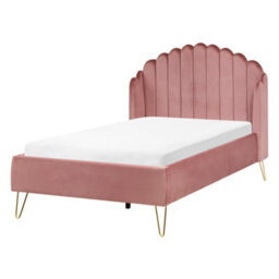 Beliani Bed Velvet Ambillou 120 X 200 Cm (Eu Small Double) Pink - thumbnail 1
