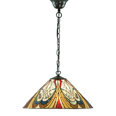 Luminosa Lighting Luminosa Hector 1 Light Medium Ceiling Pendant Dark Bronze, Tiffany Glass, E27 - image 1