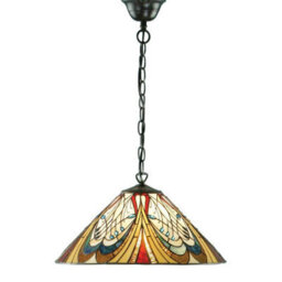 Luminosa Lighting Luminosa Hector 1 Light Medium Ceiling Pendant Dark Bronze, Tiffany Glass, E27 - thumbnail 1