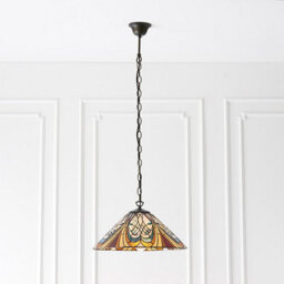 Luminosa Lighting Luminosa Hector 1 Light Medium Ceiling Pendant Dark Bronze, Tiffany Glass, E27 - thumbnail 3