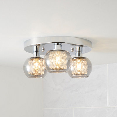 GoodHome Arles Gloss Glass & Steel Chrome & Smoked Glass Effect 3 Lamp Ceiling Light - Refurbished - image 1