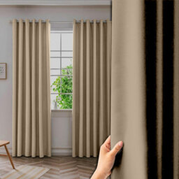 Ameha Plain Thermal Thick Blackout Eyelet Curtain Ready Made Ring Top Cream Curtain Pair 90''x108'' Home Decor Uk - thumbnail 9