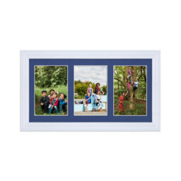 AK Frames 40X20Cm White Classic Multi Photo Frame With Blue Mount - Holds 3 Apertures (3X) 6X4 Photos - thumbnail 1
