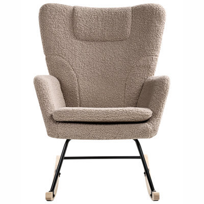 Wyld And Coco Taupe Boucle Rocking Chair With Rubberwood Legs - Scandinavian, Nursery And Living Room Armchair - image 1