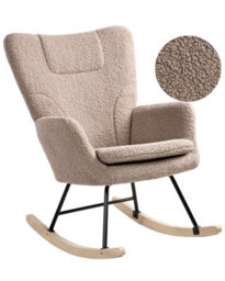 Wyld And Coco Taupe Boucle Rocking Chair With Rubberwood Legs - Scandinavian, Nursery And Living Room Armchair - thumbnail 3