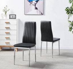 Furnizone UK Milano 4-Seater White Marble-Effect Glass Dining Table And 4 Monza Black Faux Leather Chairs - thumbnail 5