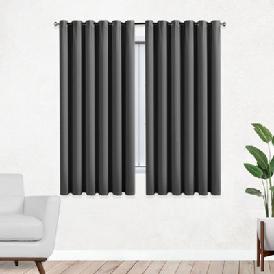 Bedlooms Dark Grey Thermal Insulated Blackout Window Eyelet Curtain (Pair) 46 X 54 Inches With Tie Backs Two - image 1