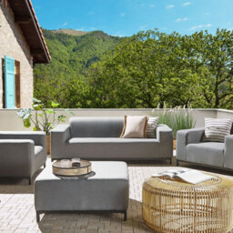 Beliani 5-Seater Grey Outdoor Sofa Set With Ottoman - Weather-Resistant Fabric, Aluminium Frame, Modular Seating - thumbnail 2
