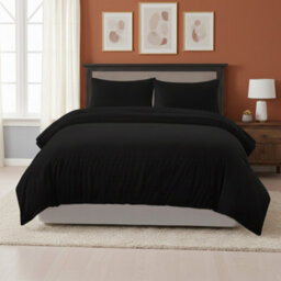 Embossed Stripe Duvet Cover Soft Microfibre Bedding With Pillowcases Black
