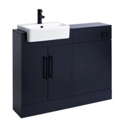 Homestylestore 1050mm Black Grey Bathroom Combination Vanity Unit With Toilet Pan And Black T Bar Handle - thumbnail 2