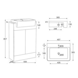 Homestylestore 1050mm Black Grey Bathroom Combination Vanity Unit With Toilet Pan And Black T Bar Handle - thumbnail 4