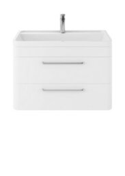 Hudson Reed Solar Wall Hung 2 Drawer Vanity Unit & Polymarble Basin, Pure White Matt, 800 X 540 X 450mm - thumbnail 1
