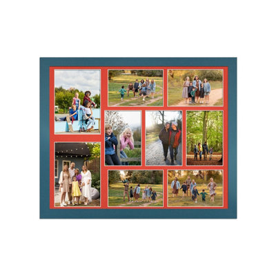 AK Frames 20X16 Navy Blue Sleek Multi Photo Frame With Poppy Red Mount - Holds 9 Apertures (2X) 7X5, (7X) 6X4 Photos - image 1