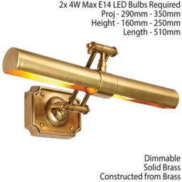 "20"" Adjustable Swing Arm Wall Picture Light Solid Brass Hanging Display Lamp" - thumbnail 2