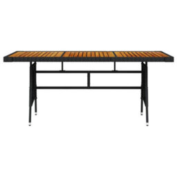 Berkfield Garden Table Black 160X70X72 Cm Poly Rattan & Solid Acacia Wood - thumbnail 2