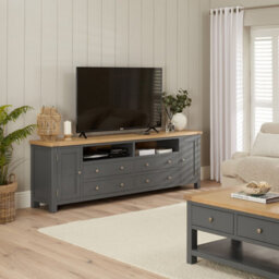 The Furniture Market Marbury Slate Grey Painted Xxl Widescreen Tv Unit Stand Up To 100 Tv Size - thumbnail 3