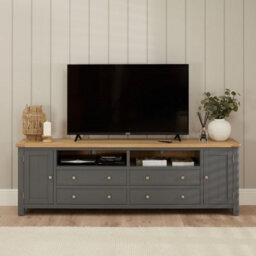 The Furniture Market Marbury Slate Grey Painted Xxl Widescreen Tv Unit Stand Up To 100 Tv Size - thumbnail 2
