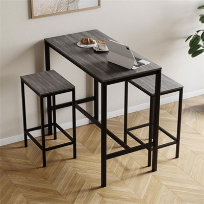 Grey Bar Table & Stool Set 2 Seater Chair Industrial Kitchen Dining Room - image 1