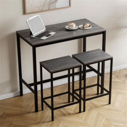 Grey  Bar Table & Stool Set 2 Seater Chair Industrial Kitchen Dining Room - thumbnail 4