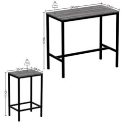 Grey  Bar Table & Stool Set 2 Seater Chair Industrial Kitchen Dining Room - thumbnail 3