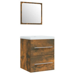 Berkfield Sink Cabinet With Built-In Basin Smoked Oak Engineered Wood - thumbnail 4