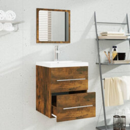 Berkfield Sink Cabinet With Built-In Basin Smoked Oak Engineered Wood - thumbnail 3