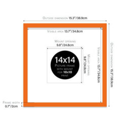 "14X14"" Orange Picture Frame - 14X14"" Square Frame With 10X10"" Mount For 14X14""/10X10"" Pictures Moderrn Style Thin Edge, 1 Pack" - thumbnail 2