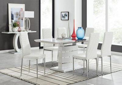Furniturebox Uk Renato 120Cm High Gloss Extending Dining Table And 6 White Milan Chairs - image 1