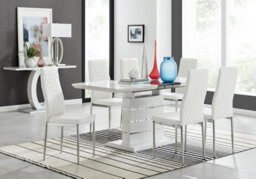 Furniturebox Uk Renato 120Cm High Gloss Extending Dining Table And 6 White Milan Chairs