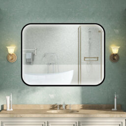 AVER-GROWTH 80X60Cm Black Frame Led Bathroom Mirror With 3 Color Lights Touch Switch Wall Mounted Illuminated Mirror Vertical Horizontal