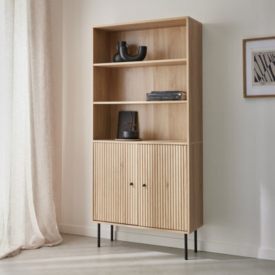 2-Door Bookcase With Wooden Decor And Metal Natural - Sweeek - image 1
