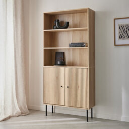 2-Door Bookcase With Wooden Decor And Metal Natural - Sweeek