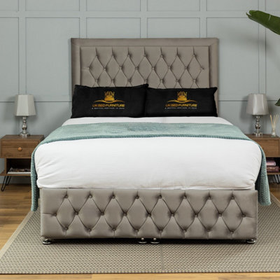 UKBEDFURNITURE Kingston Plush Grey End Opening Divan Ottoman Bed With 54 Inch Headboard - image 1