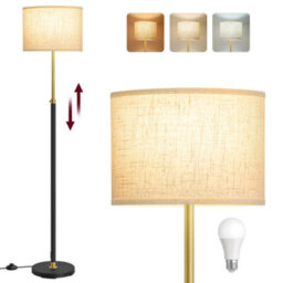 Vasagle Living Room Floor Lamp, 140-170Cm Adjustable Height, Gold And Black With Foot Switch - thumbnail 2