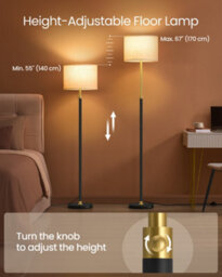 Vasagle Living Room Floor Lamp, 140-170Cm Adjustable Height, Gold And Black With Foot Switch - thumbnail 3