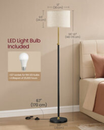 Vasagle Living Room Floor Lamp, 140-170Cm Adjustable Height, Gold And Black With Foot Switch - thumbnail 5