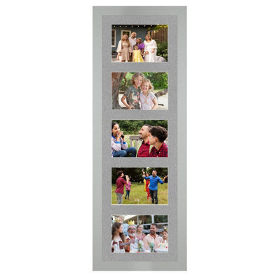 AK Frames 26X8 Light Grey Modern Multi Photo Frame With Silver Mount - Holds 5 Apertures (5X) 6X4 Photos - image 1