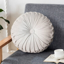Living And Home Beige Round Velvet Throw Pillow Sofa Cushion 45Cm - thumbnail 3